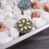 20MM Flower round snap Antique copper plated KC5025 with yellow Rhinestone interchangeable snaps jewelry