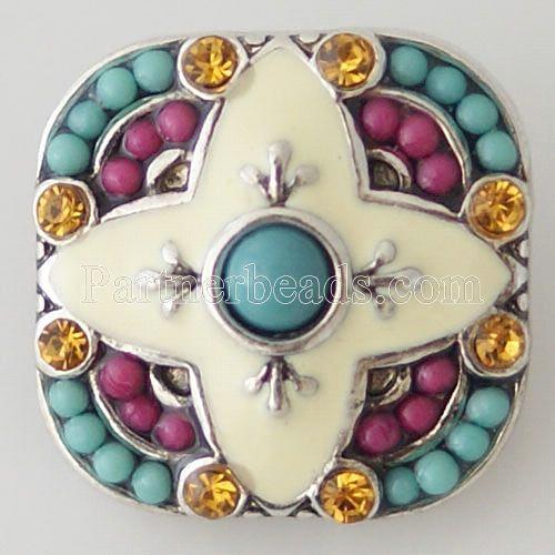 20MM Irregular snap  Silver Plated with rhinestone and small  beads KB6381 Multicolor