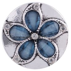 20MM flower snap Antique Silver plated with blue Rhinestones KC6255 snaps jewelry