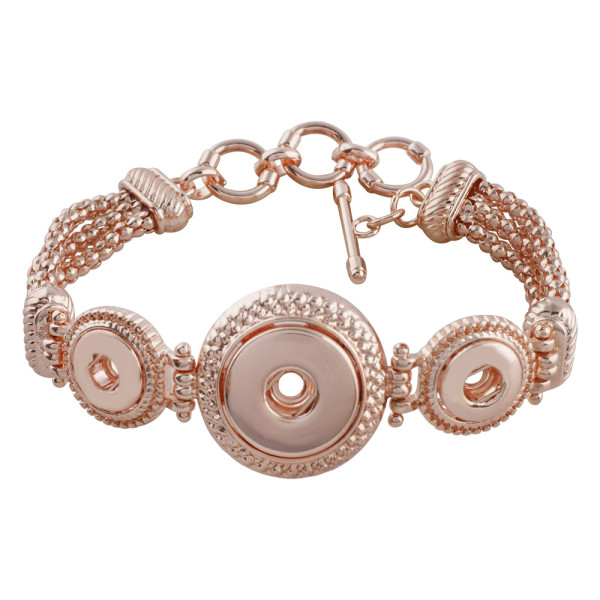 3 button metal Rose Gold  Bracelets fit 18&12mm snaps chunks KC0766