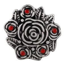 20MM flower snap sliver plated with red rhinestone KC6503 snaps jewelry