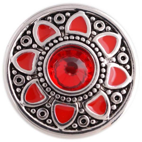 20MM round snap button Antique Silver Plated with red Rhinestone and Enamel KC9705 snap jewelry