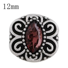 12MM design snap sliver plated with Dark red Rhinestone and Enamel KS6250-S interchangeable snaps jewelry