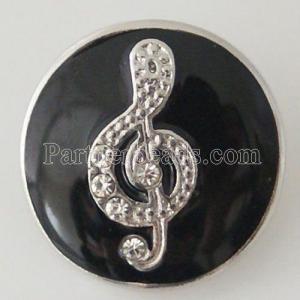 20MM musical notes snap Silver Plated with rhinestone KB6353 black