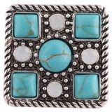 20MM Square snap silver Antique plated with cyan Turquoise KC8672 cyan