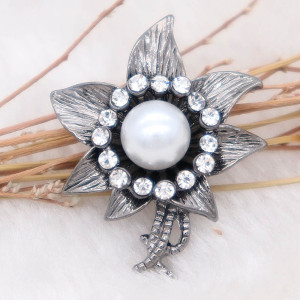 20MM Flowers design snap  Plated pearl KC7997 snaps jewelry