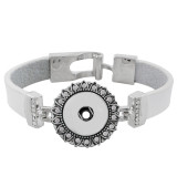 18CM white leather bracelets with rhinestone KC0790 fit 18MM snaps chunks