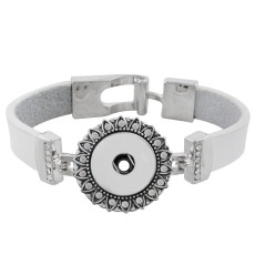 18CM white leather bracelets with rhinestone KC0790 fit 18MM snaps chunks