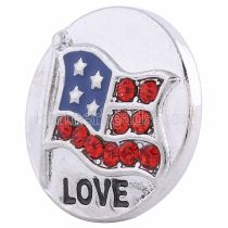20MM Flag round snap Silver Plated with  Rhinestones KC6186 snaps jewelry