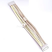 Partnerbeads 20cm 1 snap button real leather bracelets fit 12mm snaps with beige leather and charm KS0610-S