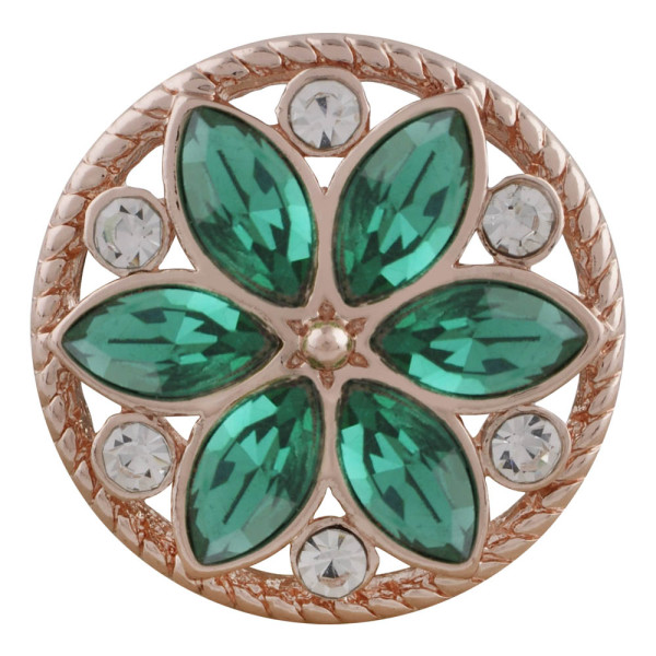 20MM round Rose-Gold Plated with green rhinestone KC7544 snaps jewelry