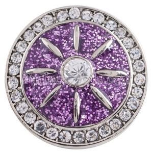 20MM snap Antique Silver Plated with purple powder and clear Rhinestones snap jewelry KC9664