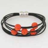 Magnetic buckle real leather bracelets with five 10mm rhinestone beads