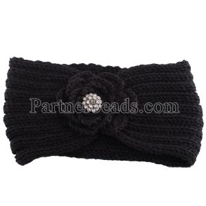 Winter Knit Headband fit 18mm snap button black