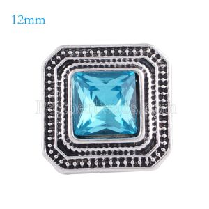 12MM Square snap Antique sliver Plated with light blue rhinestone KS6147-S snaps jewelry