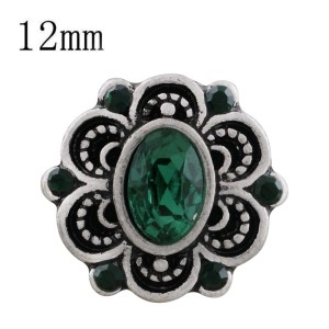 12MM design snap silver plated with green rhinestone KS6314-S snaps jewelry