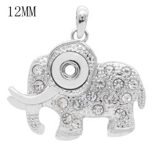 Elephant snap sliver Pendant with rhinestones fit 12MM snaps style jewelry KS0362-S
