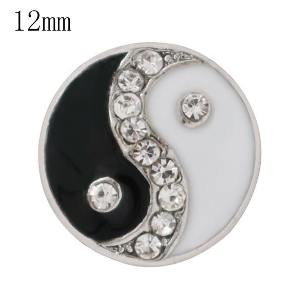 12mm Tai Chi snaps Silver Plated with black&white enamel and Rhinestone KS6366-S snap jewelry
