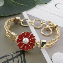 20MM flower snap gold Plated with pearl and red enamel KC9868 snaps jewelry