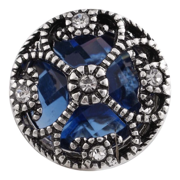 20MM design snap Antique Silver Plated with deep blue Rhinestones KC6433 snaps jewelry