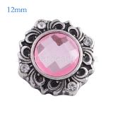 12MM flower snap Antique Silver Plated with pink glass KS6108-S snaps jewelry