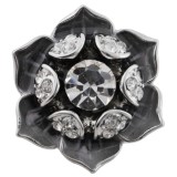 20MM Flower snap silver plated with black Rhinestone and Enamel KC5527 snaps jewelry