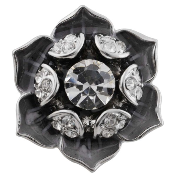 20MM Flower snap silver plated with black Rhinestone and Enamel KC5527 snaps jewelry