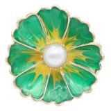 20MM flower big size snap gold Plated with pearl and green enamel KC6808 snaps jewelry