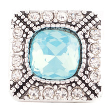 20MM Square snap Silver Plated with light Blue and clear rhinestones KC6089 snaps jewelry