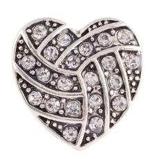 20MM love volleyball snap button Antique Silver Plated with white rhinestone snap jewelry