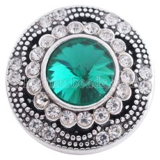20MM snap round silver plated with deep green rhinestones  KC6274 interchangable snaps jewelry