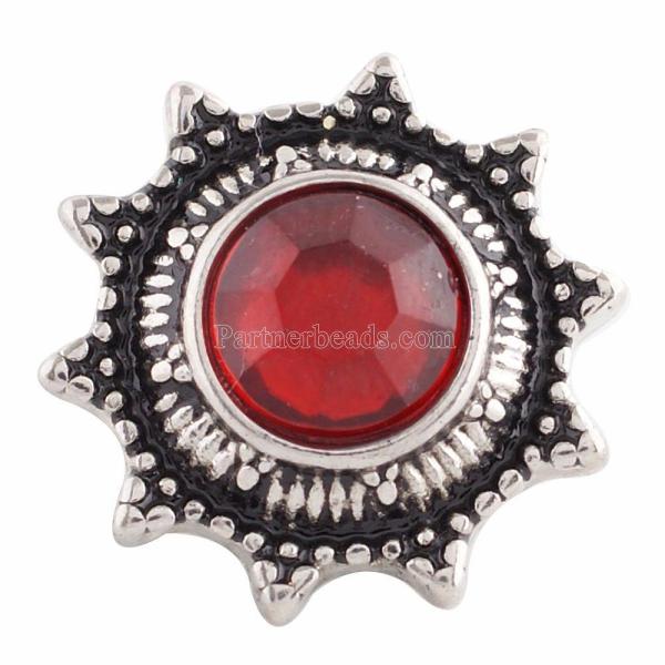 18MM snap Antique Silver Plated with red Rhinestone KKC9632 snaps jewelry