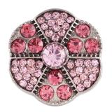 20MM flower snap  Antique Silver Plated with pink rhinestone KC7102 snaps jewelry