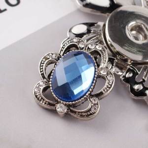 20MM snap Antique Silver plated with blue and clear Rhinestones KC6235 snaps jewelry