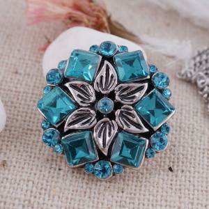 20MM snap Silver Plated with cyan rhinestones KC8587 snaps jewelry