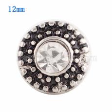 12MM Round snap Silver Plated with white Rhinestone KS9645-S snaps jewelry