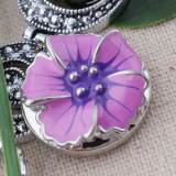 20MM flower snap Silver Plated with purple Enamel KC8798 snaps jewelry