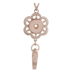 High Quality rose gold hook necklace Badge Reel ID holder with white rhinestone fit 18&20mm chunks snap jewelry
