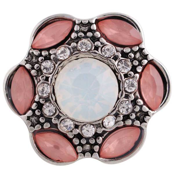 20MM design snap button Antique Silver Plated with pink Rhinestone KC9684 snap jewelry