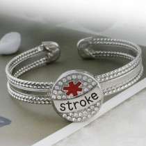 20MM Medical Alert stroke snap Silver Plated with white rhinestone and enamel KC9817 snaps jewelry