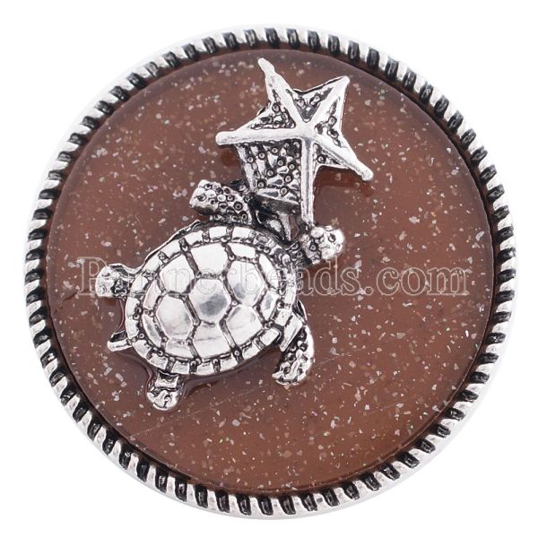 20MM snap sealife silver plated with brown resin KC6277 interchangable snaps jewelry
