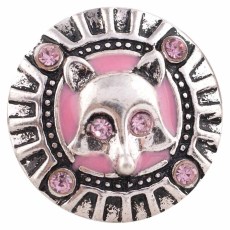 20MM Fox snap Antique silver plated with Rhinestone and pink Enamel KC7365 interchangeable snaps jewelry