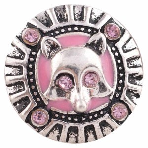 20MM Fox snap Antique silver plated with Rhinestone and pink Enamel KC7365 interchangeable snaps jewelry