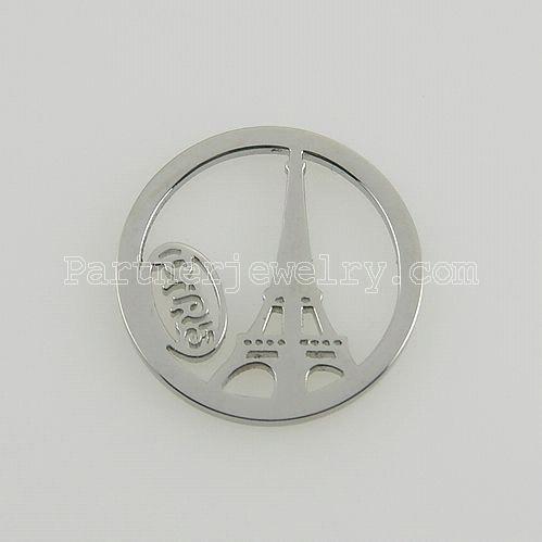 25MM stainless steel coin charms fit  jewelry size Paris tower