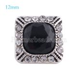 12MM Square snap Antique sliver Plated with black rhinestone KS6159-S snaps jewelry