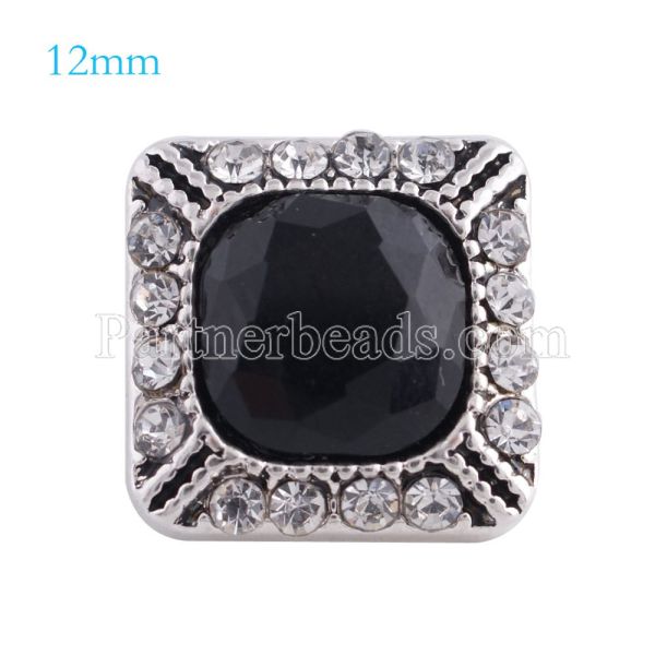 12MM Square snap Antique sliver Plated with black rhinestone KS6159-S snaps jewelry