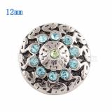 12MM Round snap Silver Plated with blue Rhinestone KS9606-S snaps jewelry