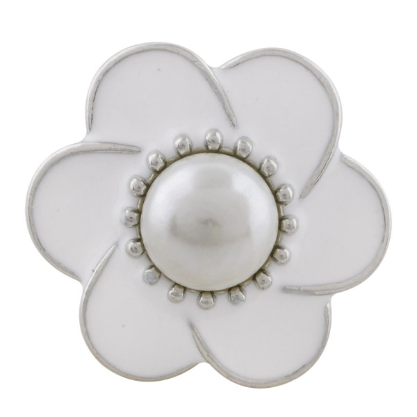 20MM flower snap sliver Plated with pearl and white enamel KC9872 snaps jewelry