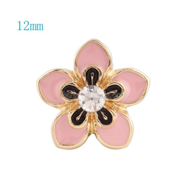 12MM Flower snap Gold Plated with rhinestone and pink enamel KS6029-S snaps jewelry