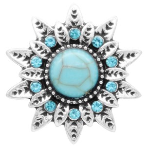 20MM design snap Silver Plated with rhinestone and Cyan Turquoise KC6899 cyan